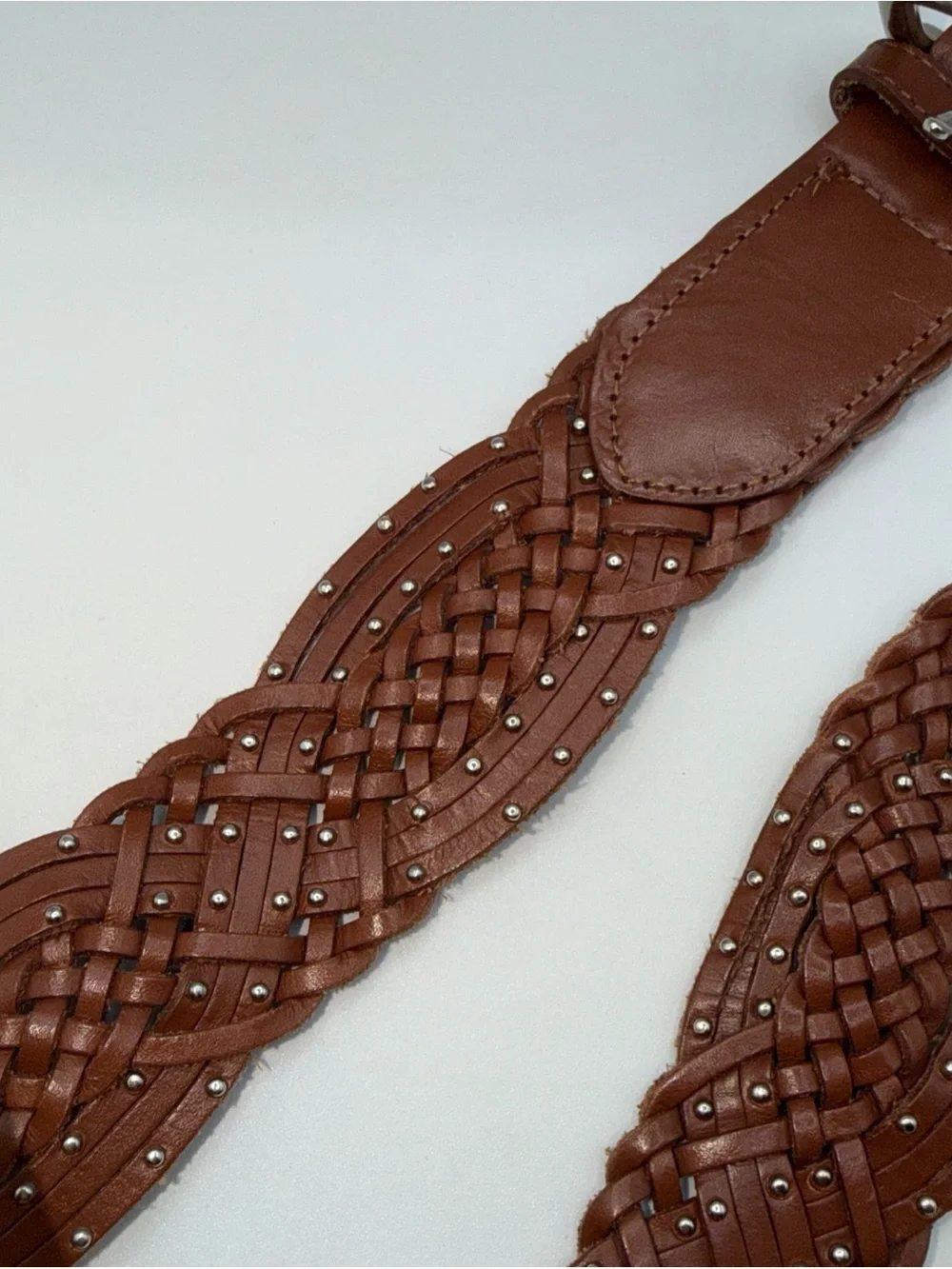 Talbots Brown Woven Leather Belt with Stud Accents women Sz Medium